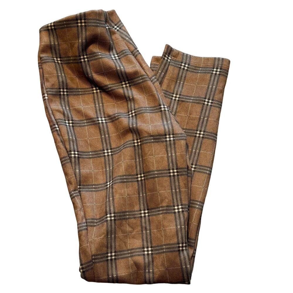 Rachel Zoe White Tan Brown Plaid Pull On Elastic Legging Pant size S - Picture 6 of 6